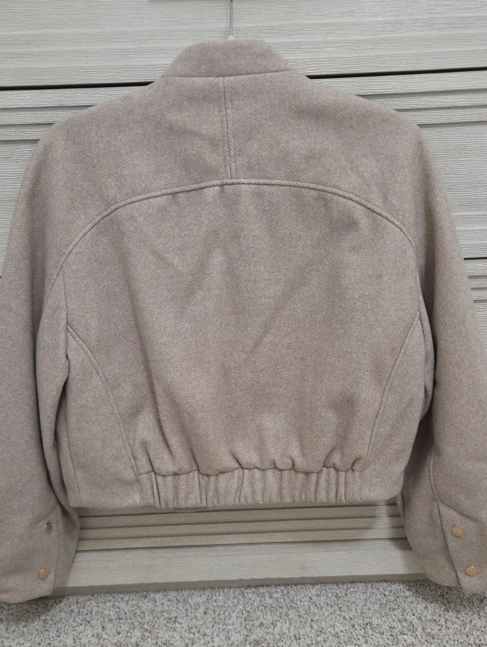 Zara Beige Collarless Wool-Blend Cropped Jacket